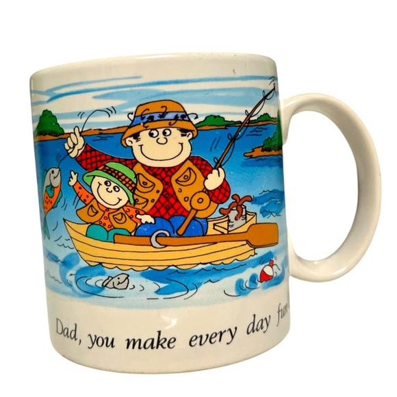 Vintage DAD YOU MAKE EVERY DAY FUN 🐟 Fishing Themed Mug with Cartoon Design - Picture 5 of 5